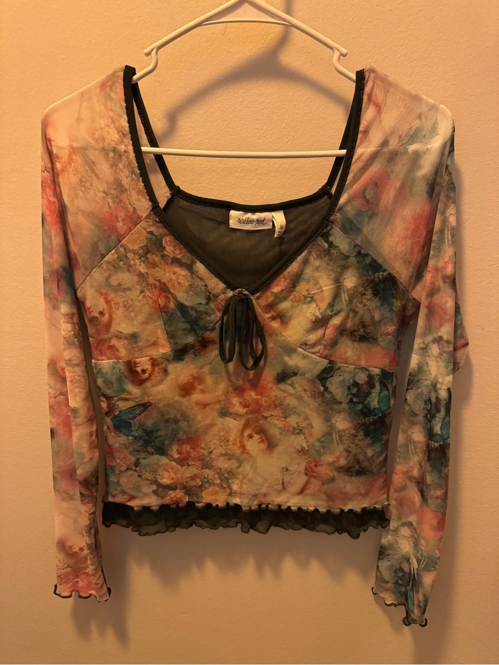 Sheer Floral Mesh Long-Sleeve Top in Multicolor by